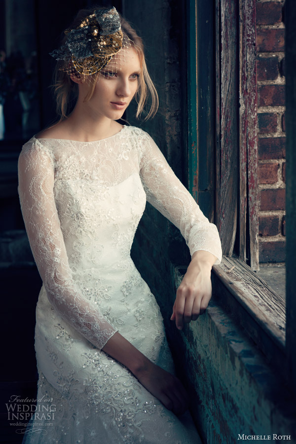 michelle roth 2014 bridal rosalind long sleeve wedding dress close up