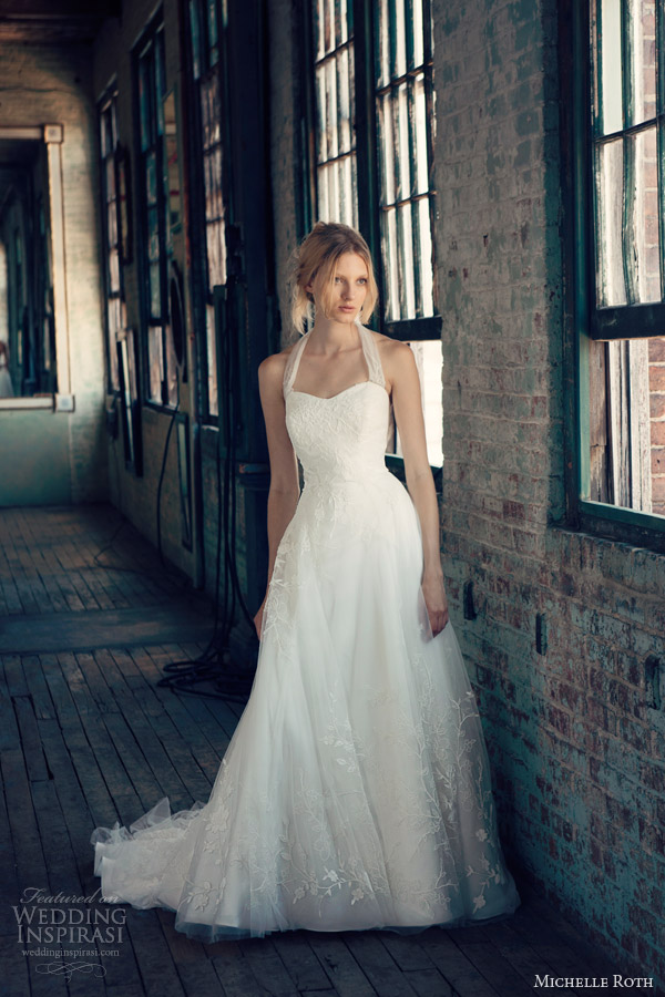 michelle roth bridal 2014 rowena halter neck strap wedding dress sweetheart neckline