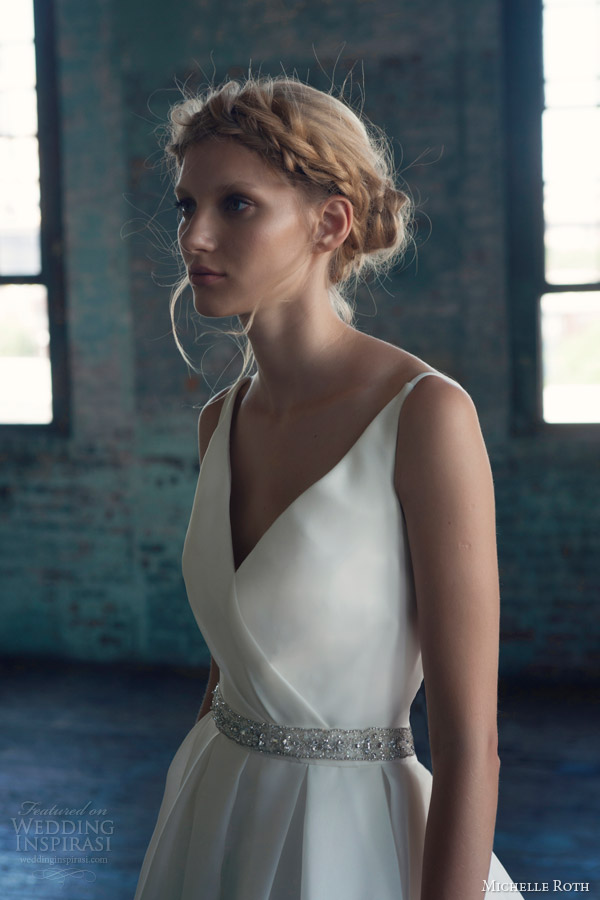 michelle roth wedding dresses 2014 bridal rhoda sleeveless ball gown close up bodice embellished sash