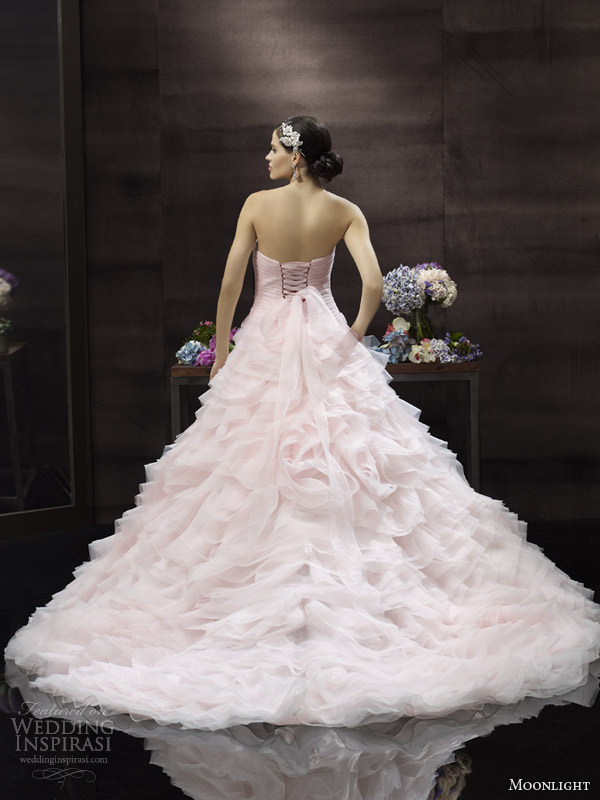 moonlight couture blush pink wedding dress h1241 back view train spring 2014