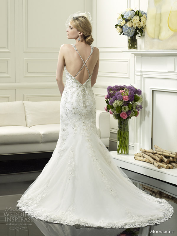 moonlight couture bridal spring 2014 wedding dress with straps style h1247 back crisscross