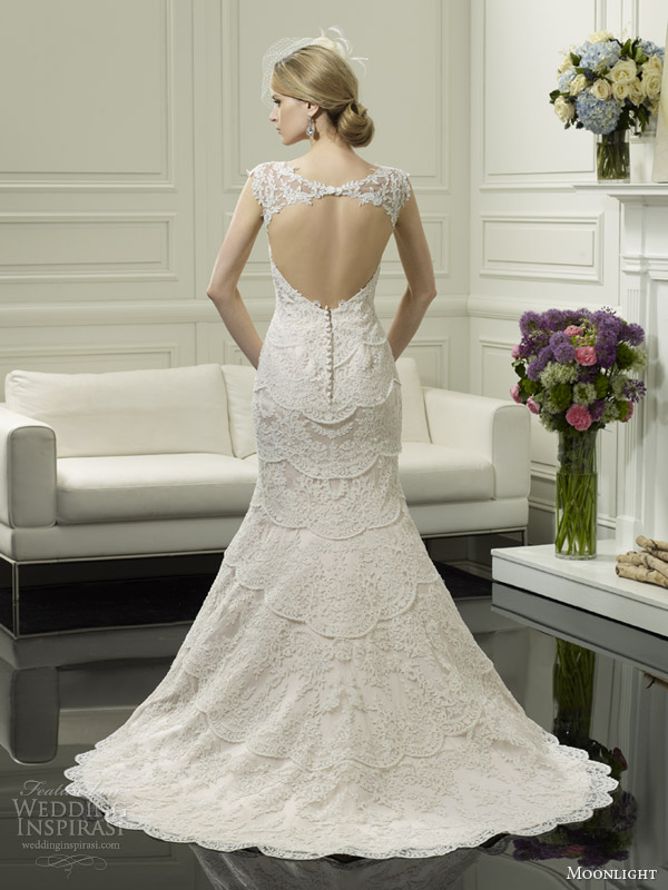 moonlight couture wedding dress spring 2014 cap sleeve gown style h1249 key hole back