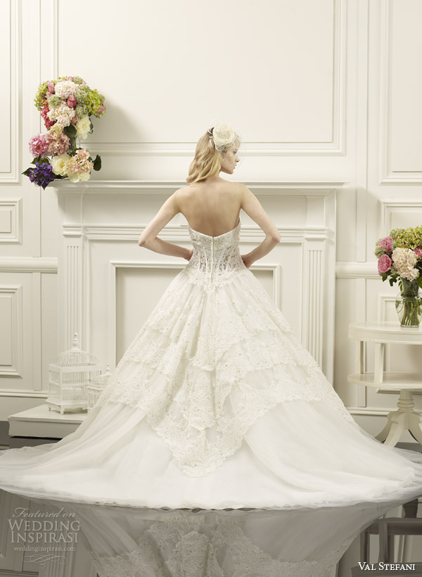 val stefani wedding dresses spring 2014 bridal strapless lace corset ball gown style d8060 back view train