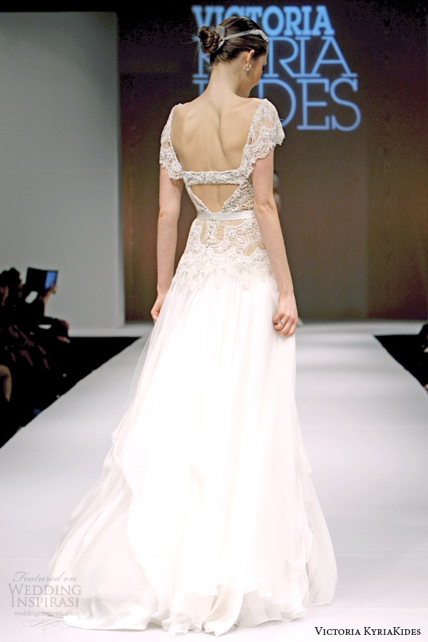 victoria kyriakides bridal fall 2014 cavo paradiso short sleeve wedding dress back