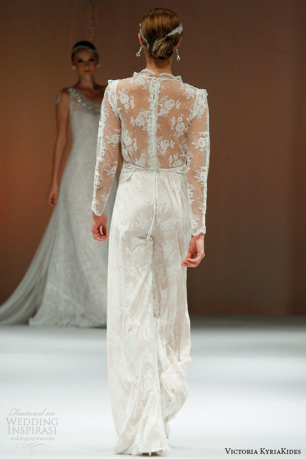 victoria kyriakides wedding dresses fall 2014 marlene ds bridal jumpsuit illusion back long sleeves