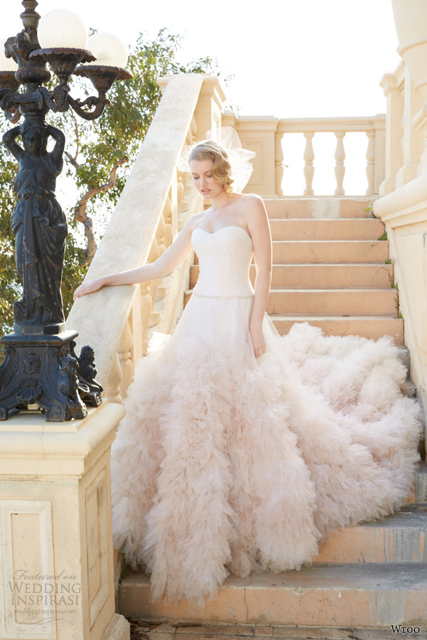 wtoo spring 2014 allegra strapless blush pink wedding dress ruffle skirt style 12603