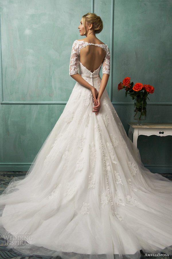 amelia sposa bridal 2014 donatela wedding dress sleeves keyhole back