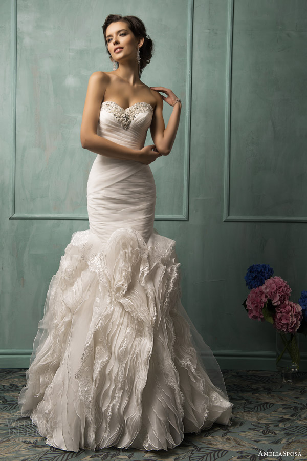 amelia sposa bridal 2014 lorenza strapless wedding dress ruffle skirt