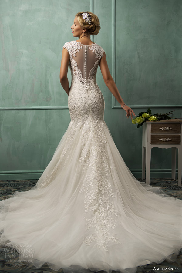 amelia sposa wedding dresses 2014 lanta cap sleeve fit flare gown illusion back