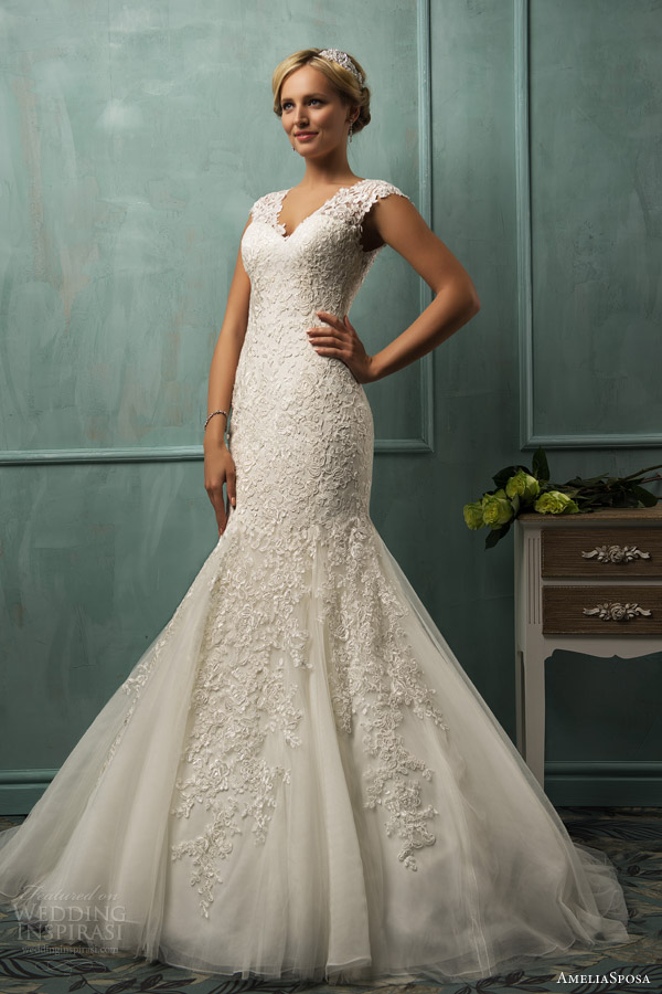 amelia sposa wedding dresses 2014 lanta cap sleeve fit flare gown