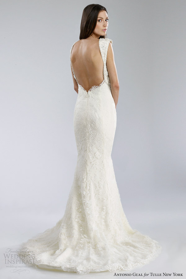 antonio gual tulle new york fall 2014 diane lace wedding dress open back