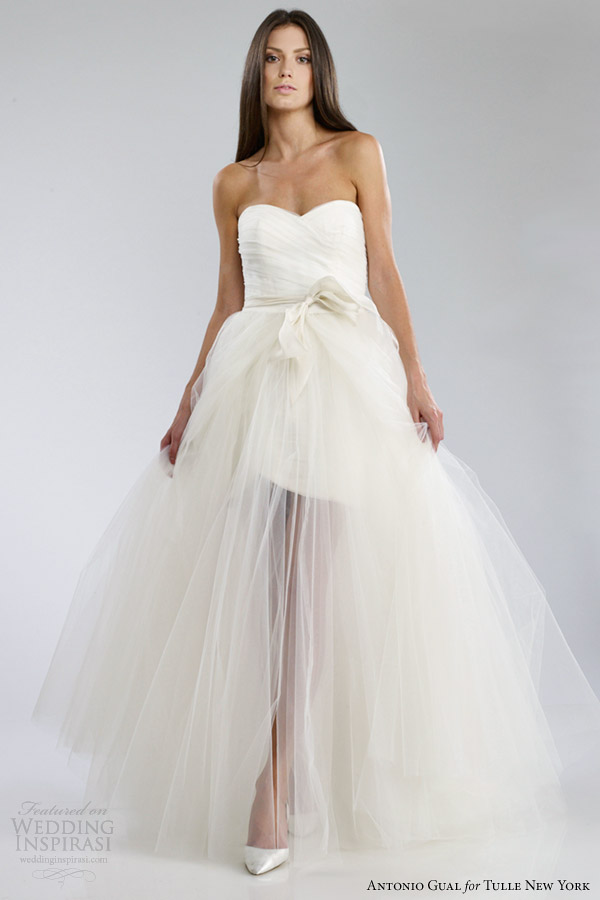 antonio gual tulle new york wedding dresses fall 2014 larissa gown sheer over skirt