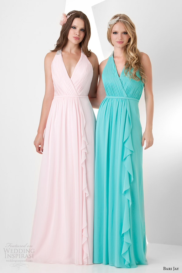 bari jay 2014 bridesmaids dress style 859 halter neck straps color petal seamist