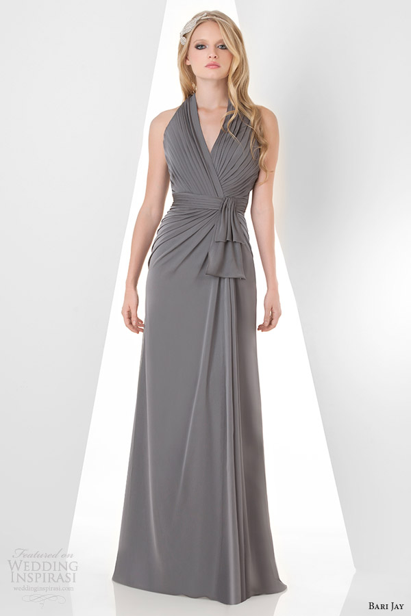 bari jay sleeveless halter bridesmaids dress style 869 charcoal gray