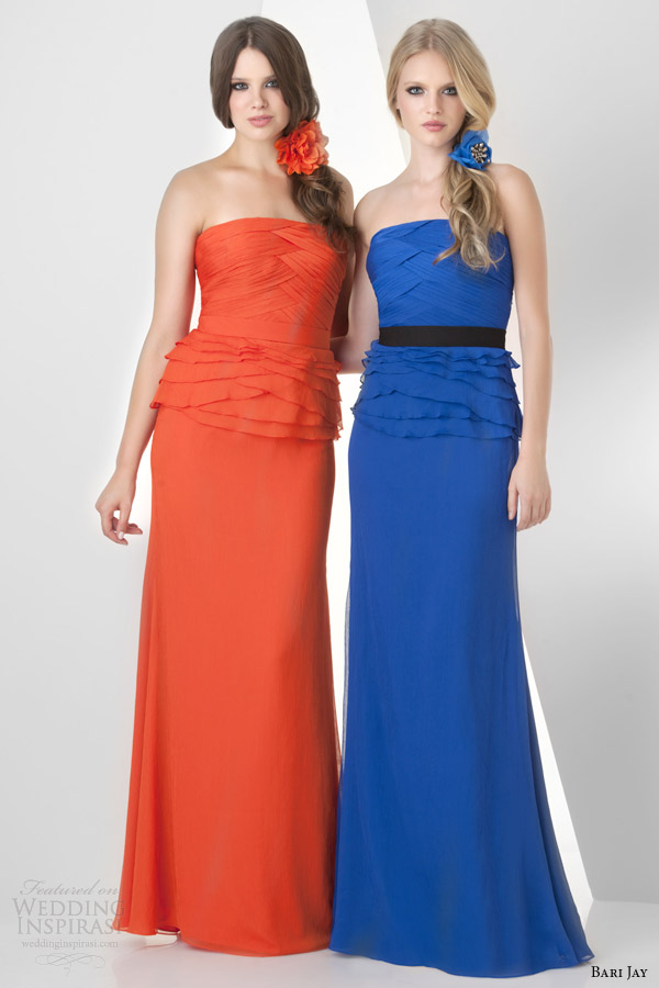 bari jay spring 2014 bridesmaids dress style 851 color pumpkin orange cobalt blue