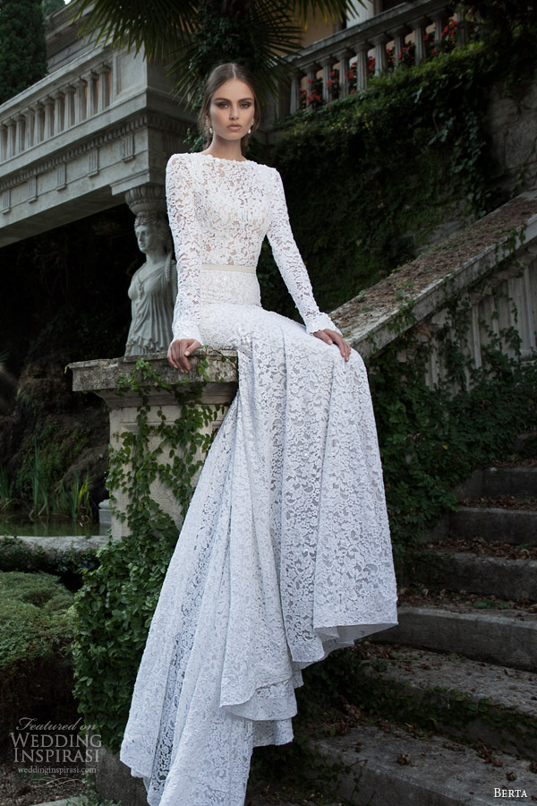 berta 2014 bridal collection long sleeve lace wedding dress