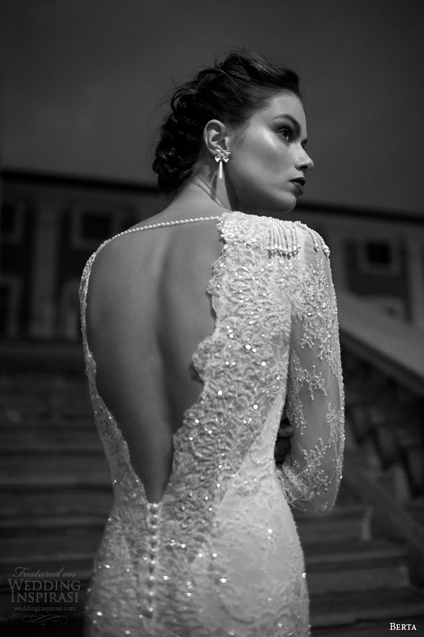 berta 2014 long sleeve lace wedding dress back detail pearl sequins