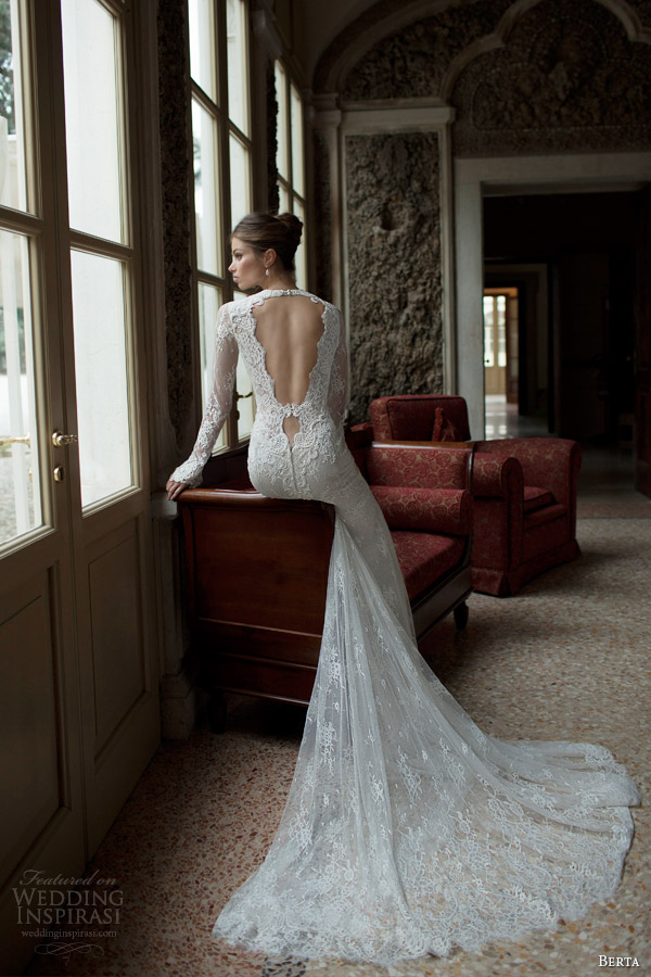 berta fall winter 2014 bridal collection long sleeve lace wedding dress