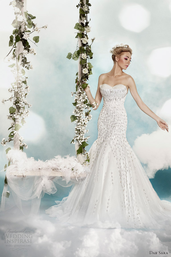 dar sara 2014 fit and flare strapless wedding dress