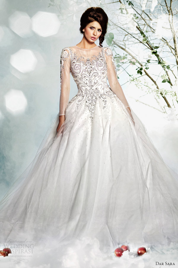 dar sara dubai wedding dress 2014 ball gown illusion long sleeve