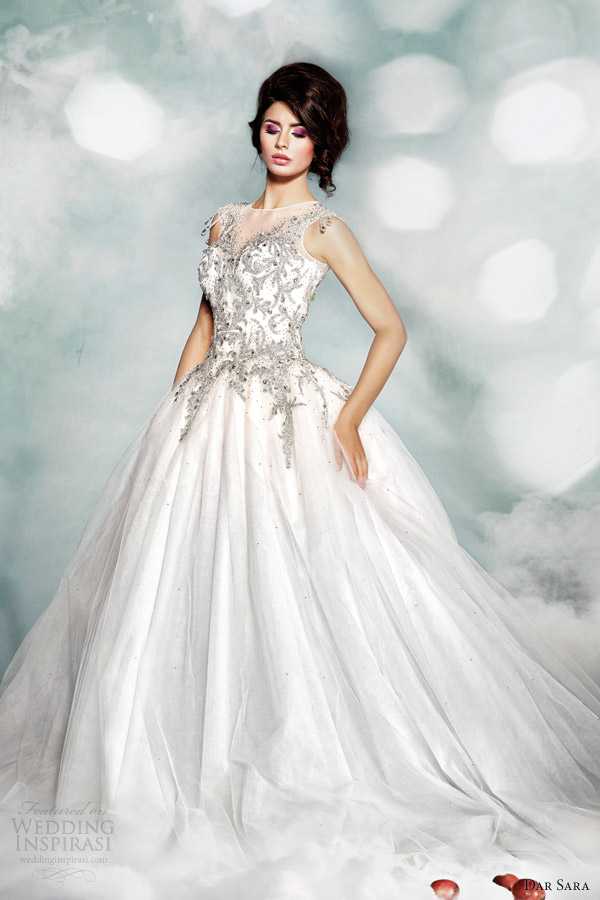 dar sara high fashion 2014 wedding dress illusion neckline ball gown