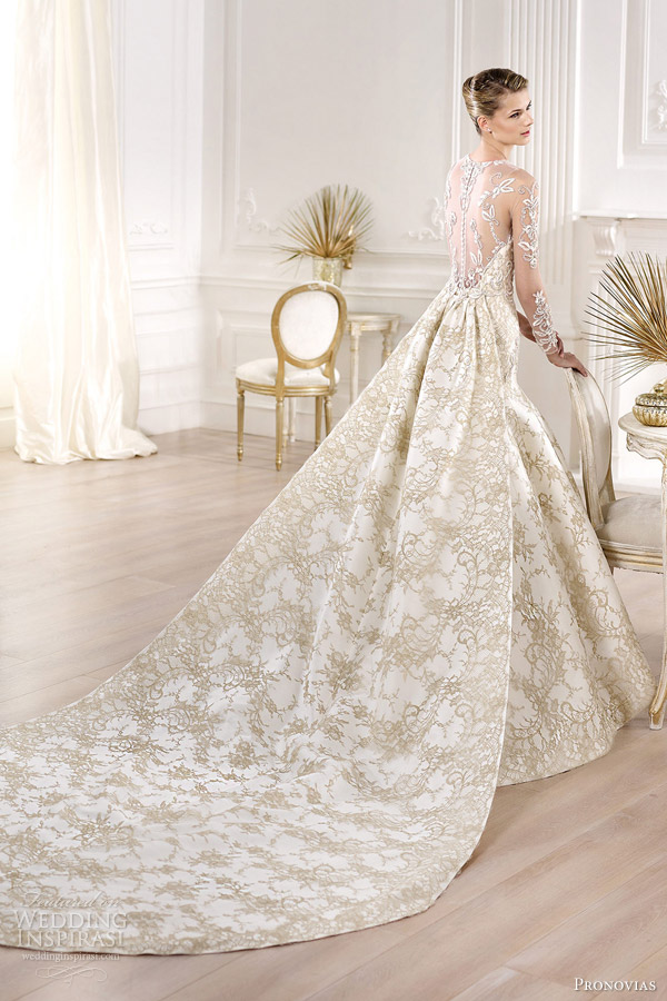 pronovias 2014 atelier bridal collection yolima gold lace wedding dress back train