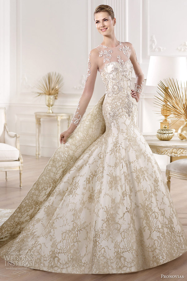 pronovias 2014 atelier bridal collection yolima gold lace wedding dress