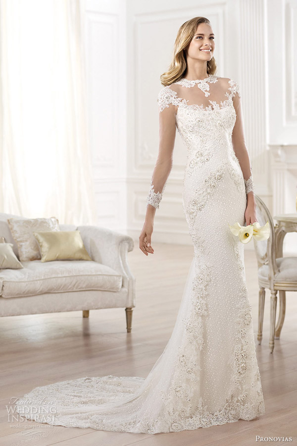 pronovias atelier 2014 yanida wedding dress illusion long sleeves