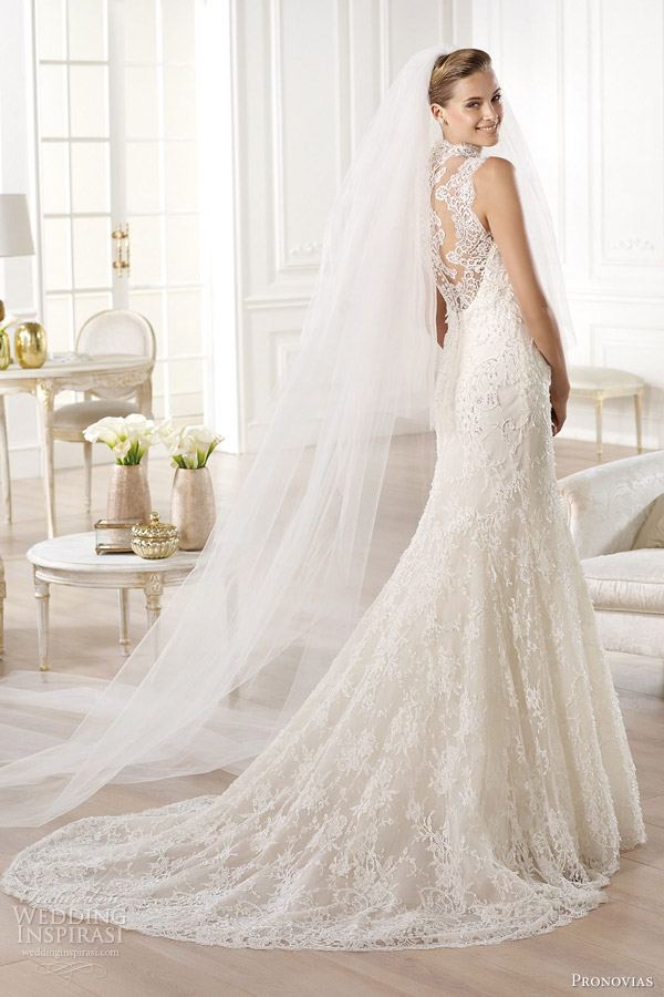 pronovias bridal atelier 2014 yedira high neckline wedding dress illusion back