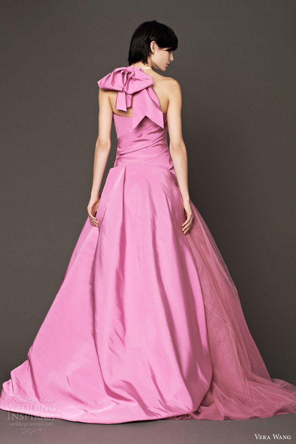 vera wang 2014 fall bridal pink strapless ball gown wedding dress back