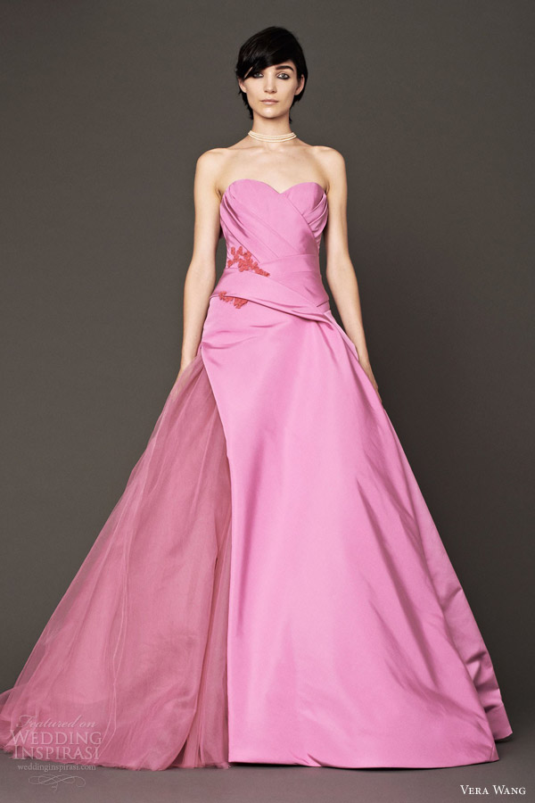 vera wang 2014 fall bridal pink strapless ball gown wedding dress