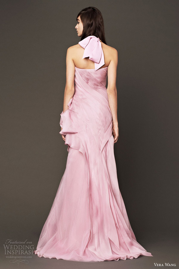 vera wang bridal fall 2014 collection strapless pink wedding dress back train