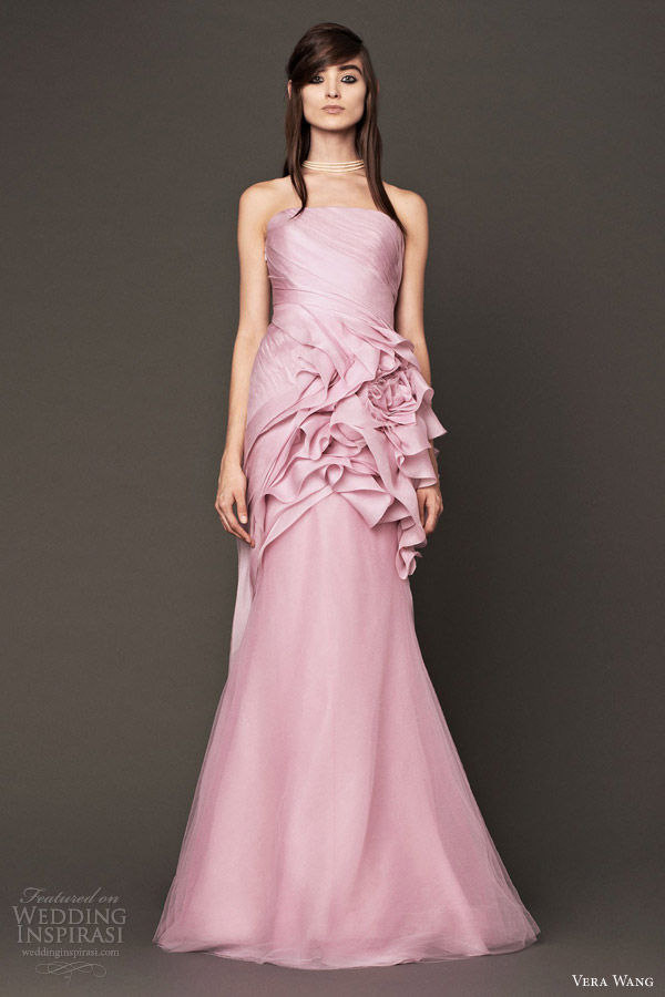 vera wang bridal fall 2014 collection strapless pink wedding dress