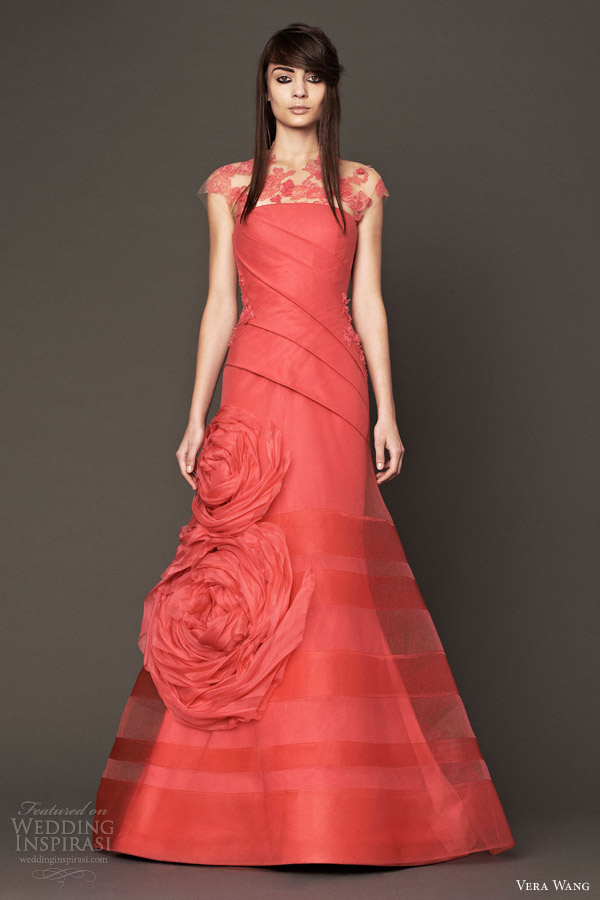 vera wang coral pink wedding dress fall 2014