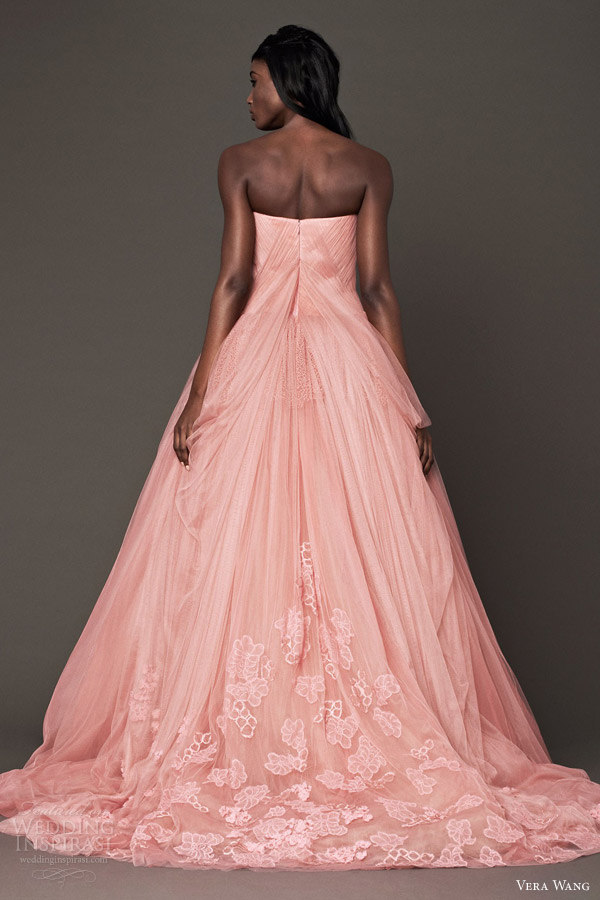 vera wang pink wedding dresses fall 2014 strapless ball gown back detail