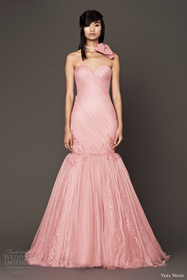 vera wang pink wedding dresses fall 2014 strapless mermaid gown