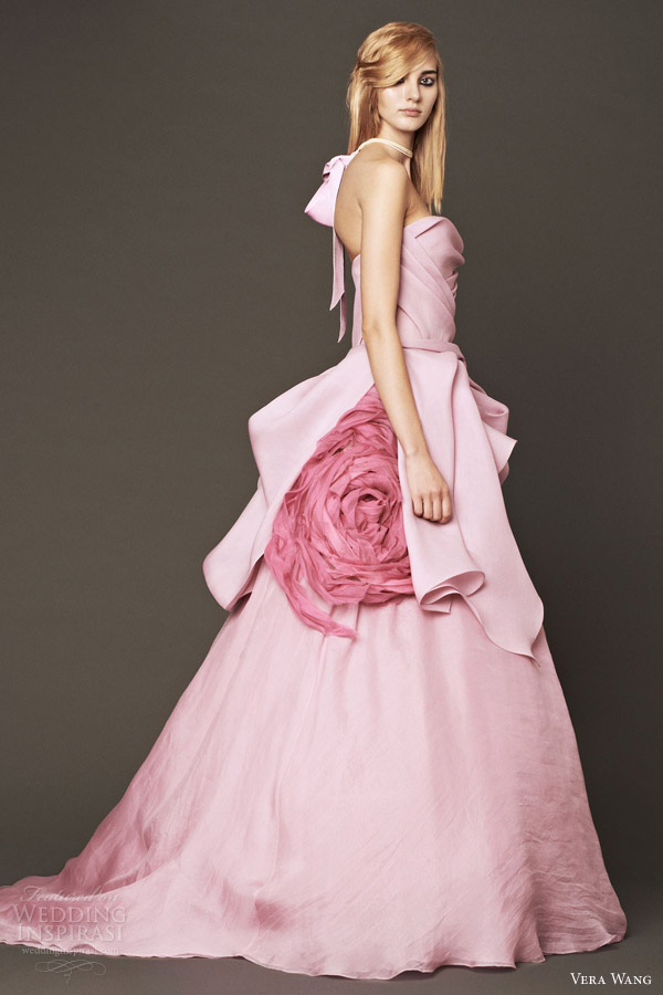 vera wang wedding dresses fall 2014 bridal pink ball gown peony flower accent