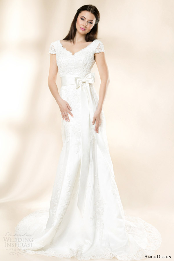 alice design bridal 2014 luella short sleeve lace wedding gown