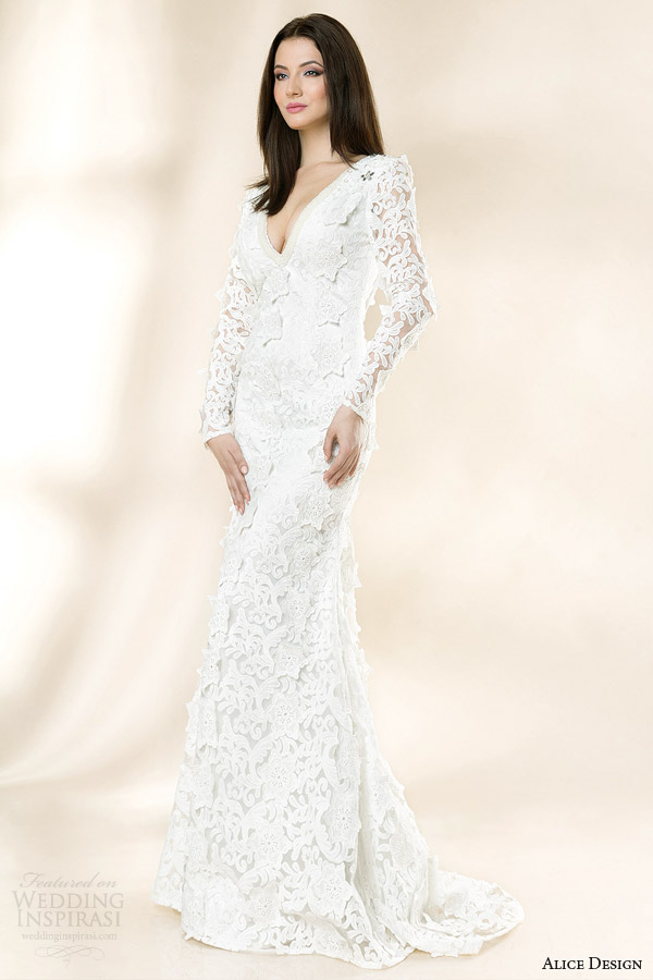 alice design bridal 2014 sabrina long sleeve gown