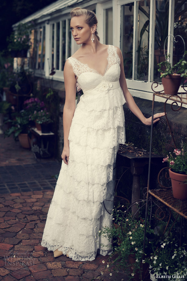 elbeth gillis 2014 bridal anastasia wedding dress chantilly lace straps tiers