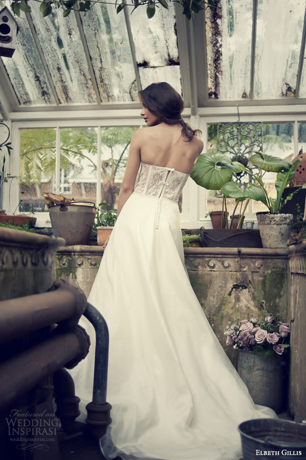 elbeth gillis bridal 2014 strapless wedding dress sophia sheer lace back