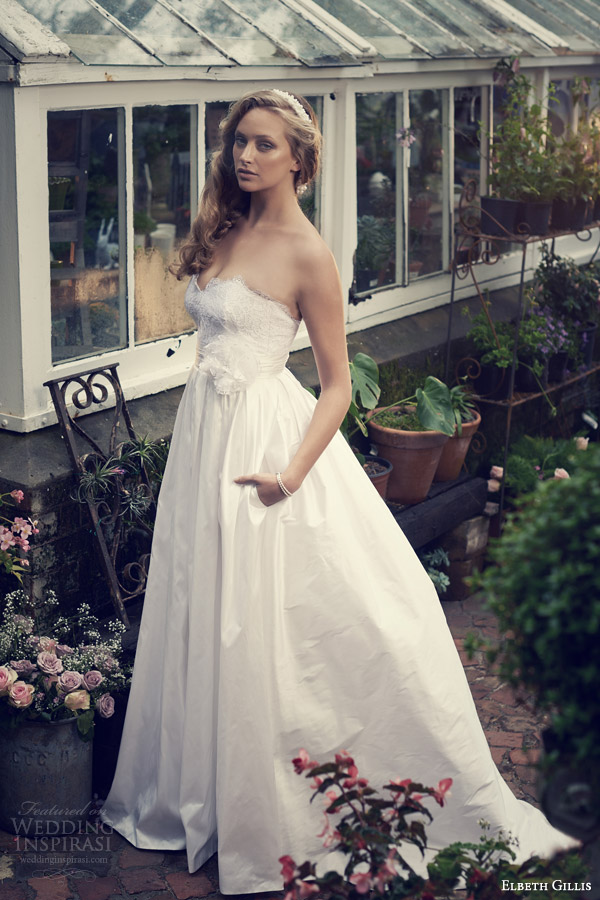 elbeth gillis wedding dress 2014 aurora strapless ball gown pockets