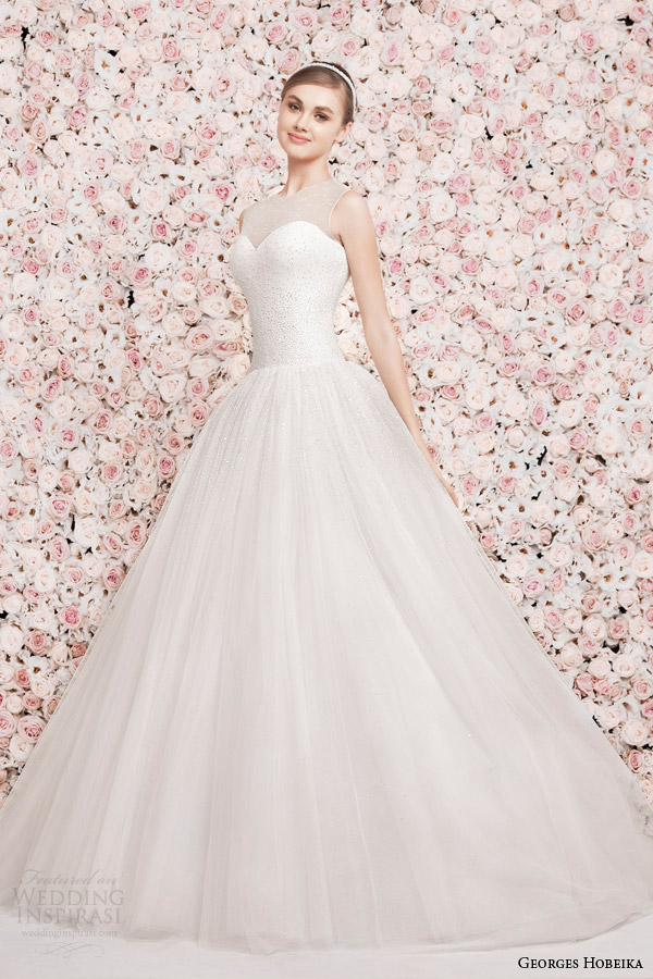 georges hobeika bridal spring 2014 illusion neckline wedding dress full view