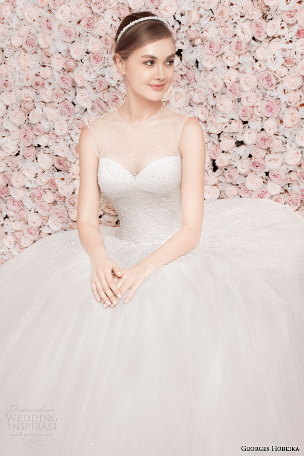 georges hobeika bridal spring 2014 illusion neckline wedding dress