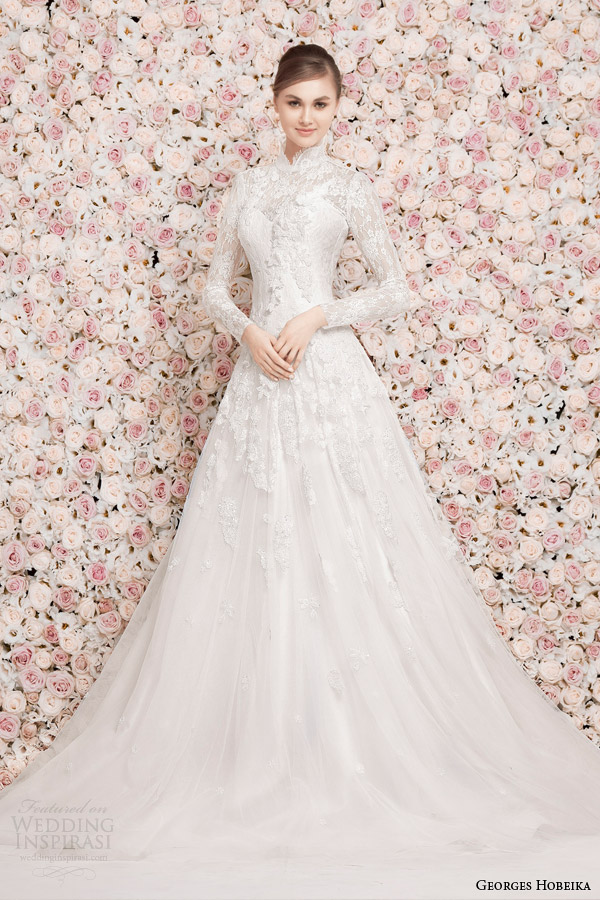 georges hobeika bridal spring 2014 long sleeve high neck modest wedding dress