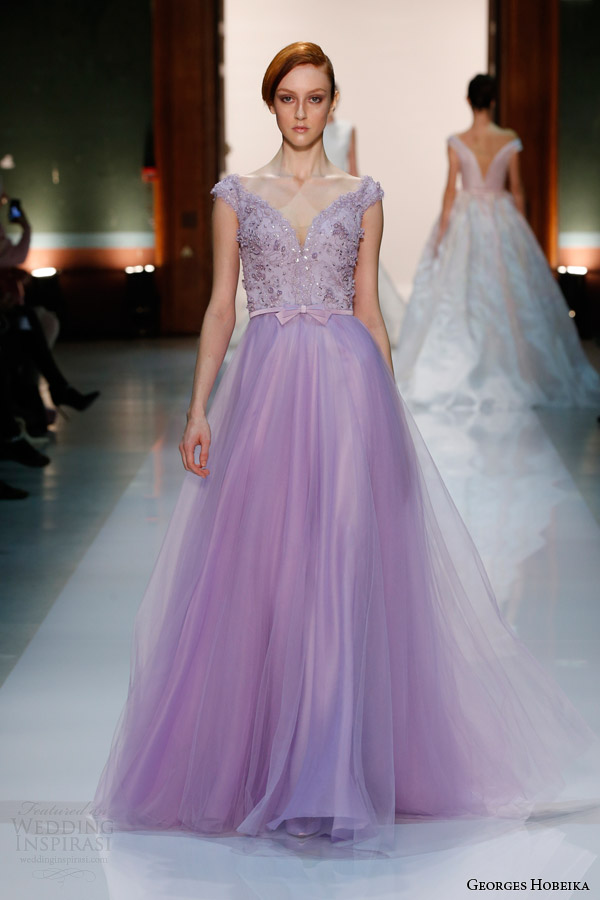 georges hobeika couture spring 2014 pale purple lilac gown cap sleeves gown