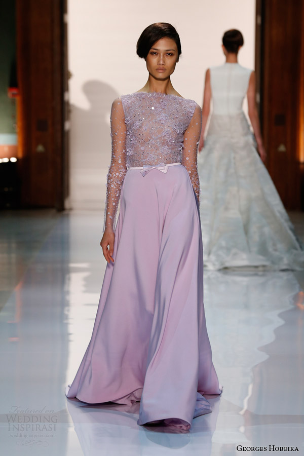 georges hobeika couture spring 2014 pale purple lilac gown long sleeve gown