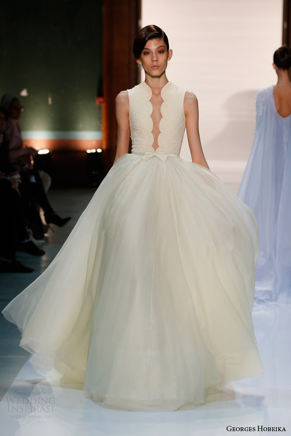 georges hobeika couture spring 2014 pale yellow sleeveless ball gown