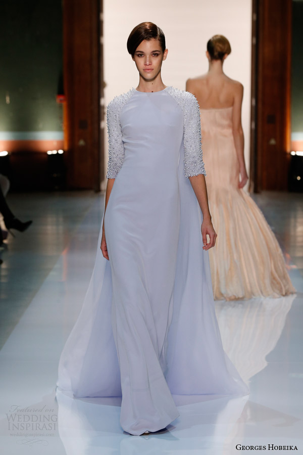 georges hobeika couture spring 2014 pastel blue gown sleeves