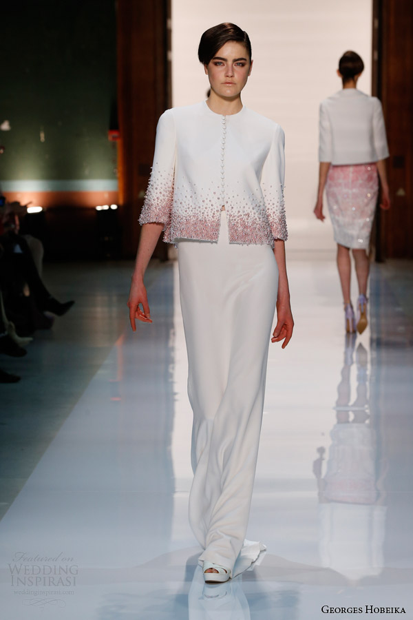 georges hobeika couture spring summer 2014 jacket full length skirt ombre degrade beading